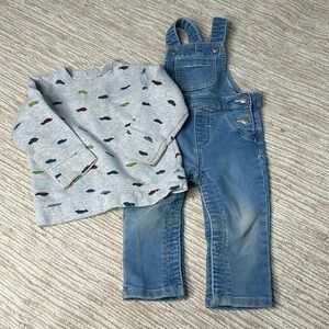 12/18m Joe Fresh set of overalls and cute t-shirt